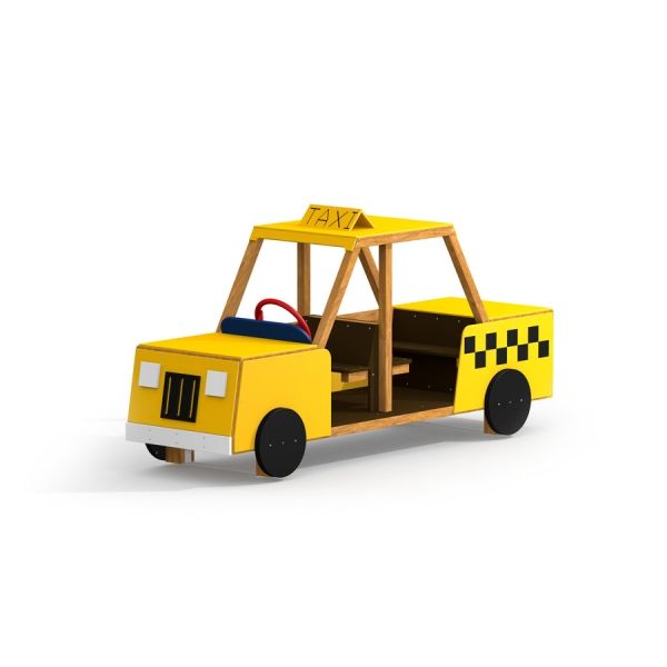 Žlutá dřevěná herní konstrukce s motivem Taxi.