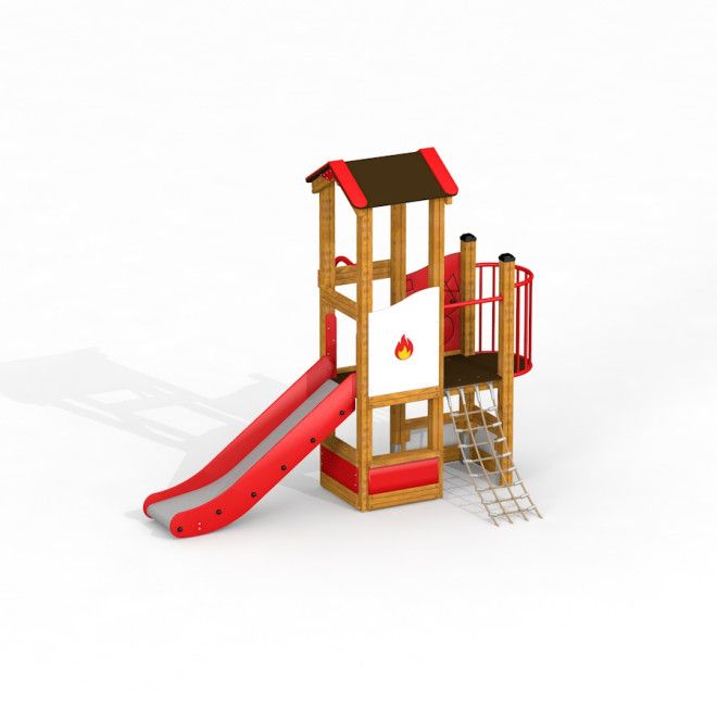 Herní zařízení Fire-station playhouse with slide a lezecká síť