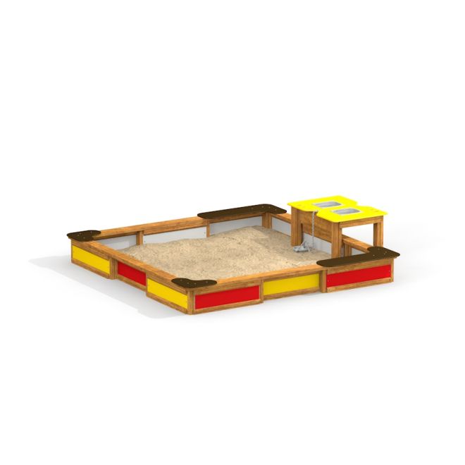 All accessible sandbox s barevnými červenými a žlutými panely
