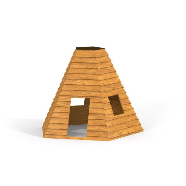Dřevěný wigwamový domek pro děti.