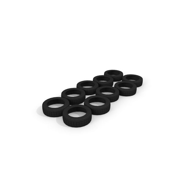 Sada 10 černých gumových Tires (10 pcs) uspořádaných ve dvou řadách