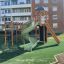 Hřiště Twister castle with slide v obytné oblasti.