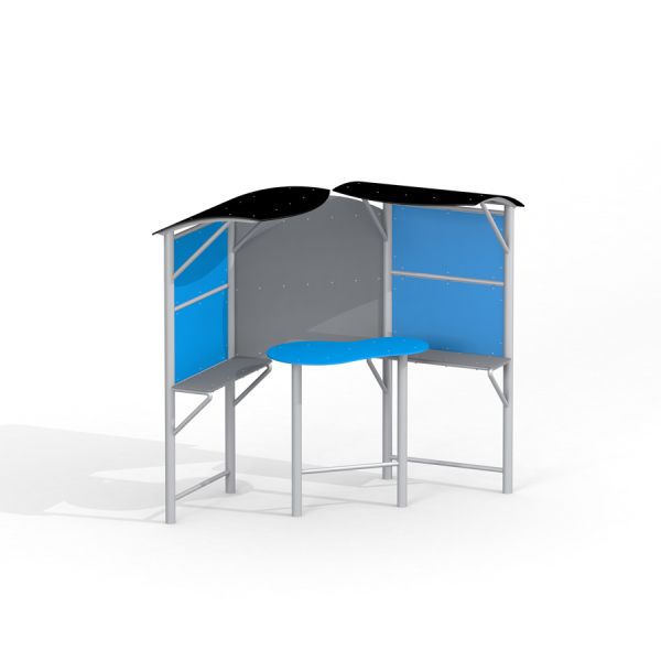 Shelter with table, herní vybavení s modrými a černými prvky.