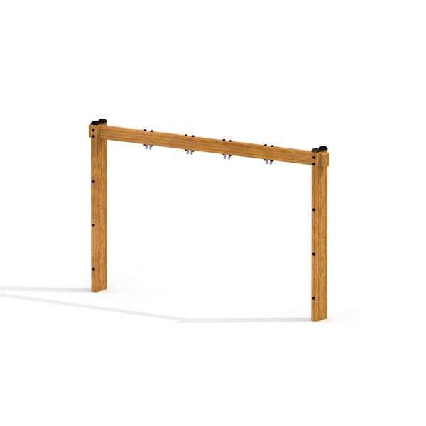 Swing Frame (double swing) vyrobený ze dřeva s kovovými držáky pro připevnění houpaček.