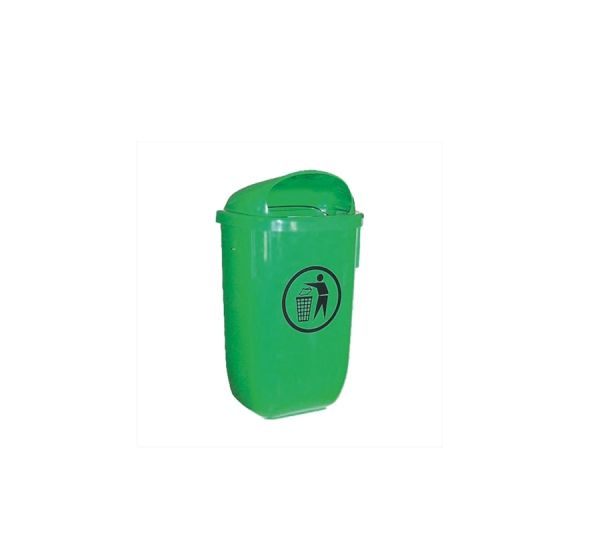 Zelený odpadkový koš s černým symbolem recyklace.