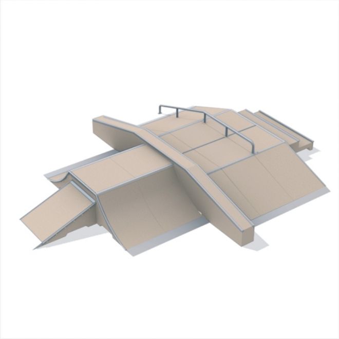 Vybavení skateparku Fun Box 6 s rampami a zábradlím.