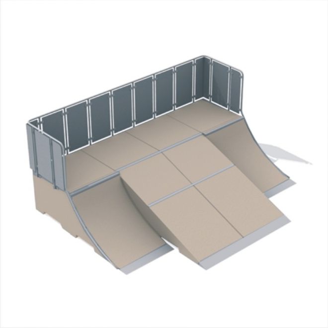 Modul skateboardové rampy Quarter 3 s bezpečnostním zábradlím pro skateparky.