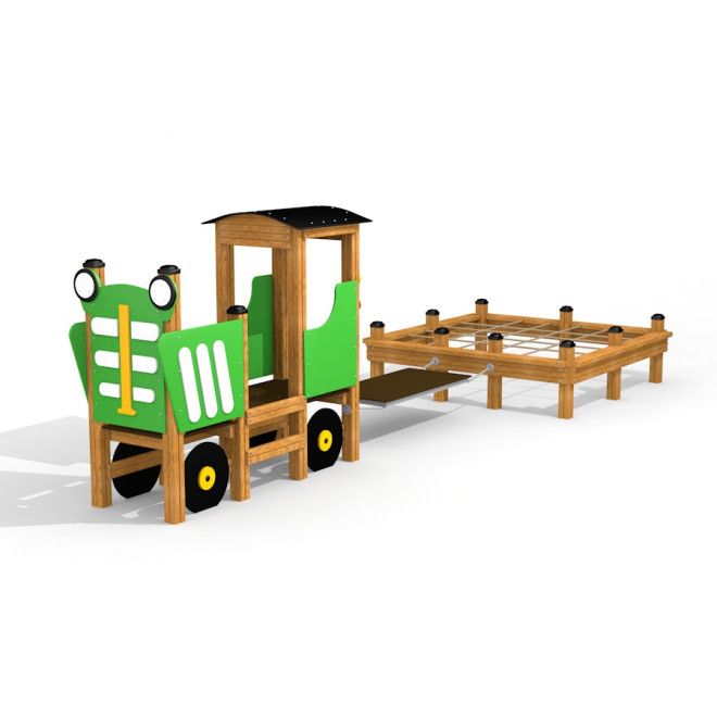 Tractor with trailer dřevěné herní vybavení pro venkovní hraní dětí