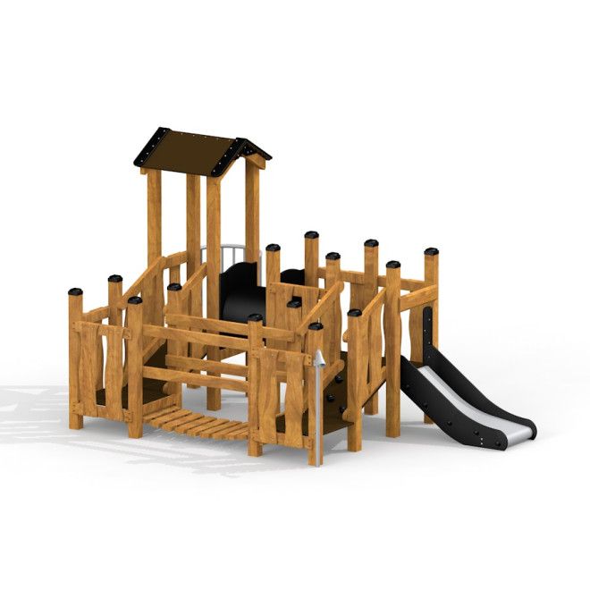 Rubik Modern Nature wooden playhouse with slide pro venkovní dětské hřiště
