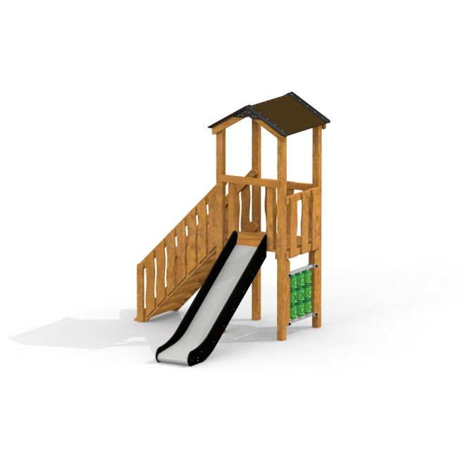 Logo Modern Nature playhouse with slide, dřevěný domeček se skluzavkou pro děti