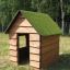 Nature Playhouse Grass Roof wooden house na travnatém dvoře se stromy v pozadí.