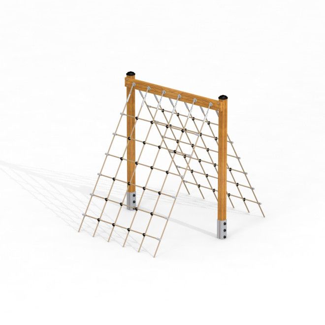 V-shape Net wooden playhouse lezecký rám s lanovými sítěmi a dřevěnými sloupky