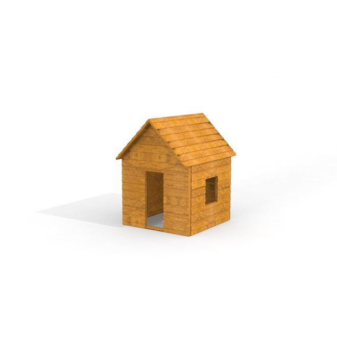 Dřevěný herní domeček Nature Playhouse pro děti se sedlovou střechou a malým oknem.