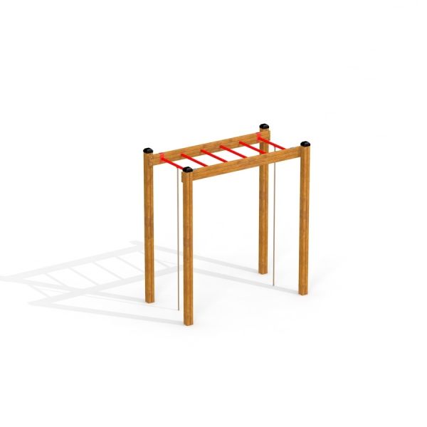 Horizontal Ladder wooden ladder s červenými příčkami.