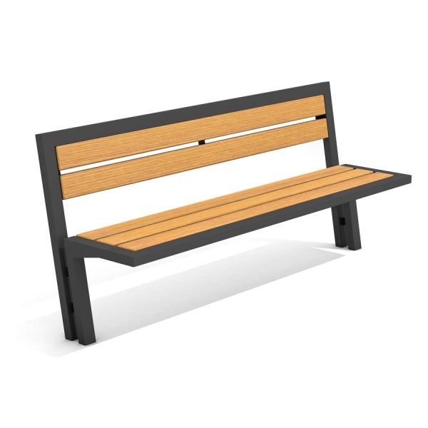 Venkovní dřevěná lavička Uppsala Bench s kovovým rámem.