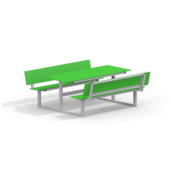 Zelený Table & Bench HPL s kovovým rámem.