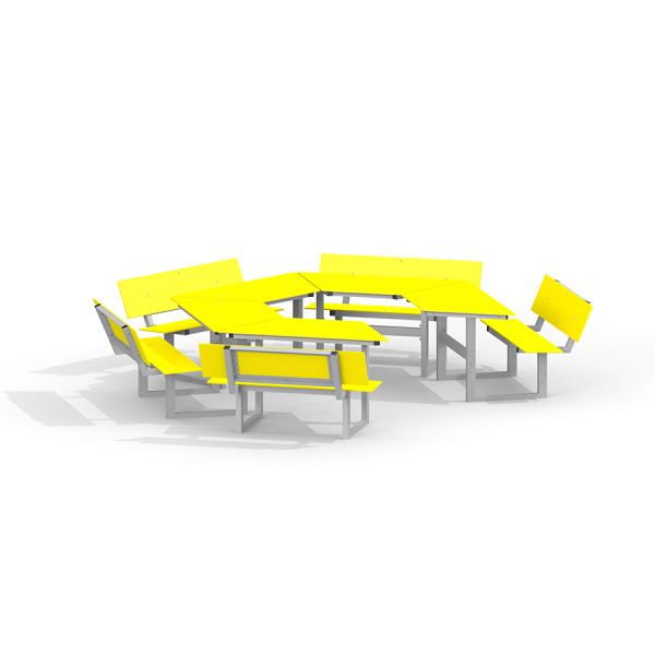 Žlutý School Table & Bench HPL, venkovní nábytek do učebny