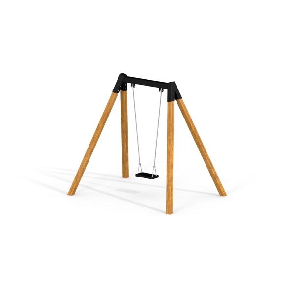Safety Seat Single Swing s dřevěným rámem a černým sedátkem